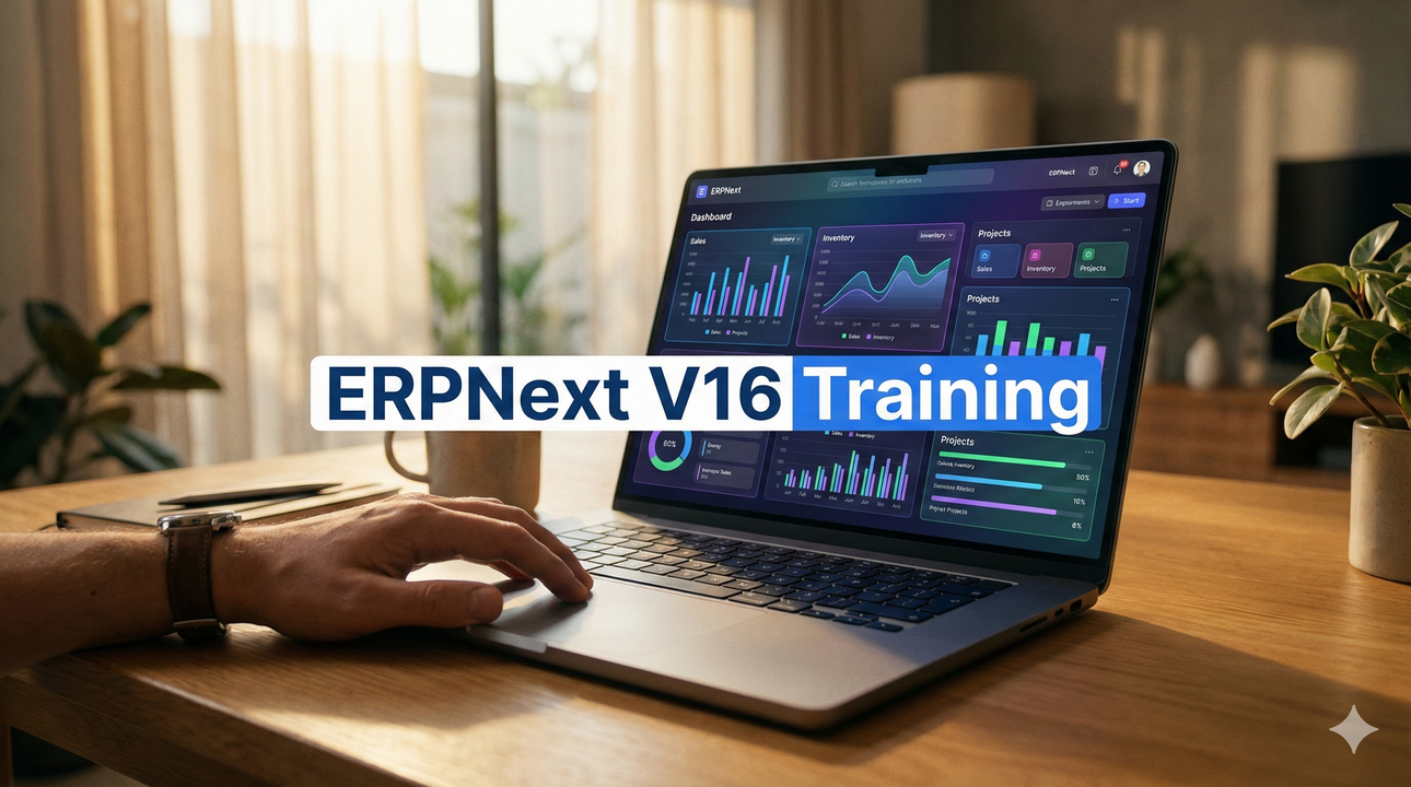 واجهة نظام ERPNext V16 مع شعار منصة التدريب المجانية Live Sandbox